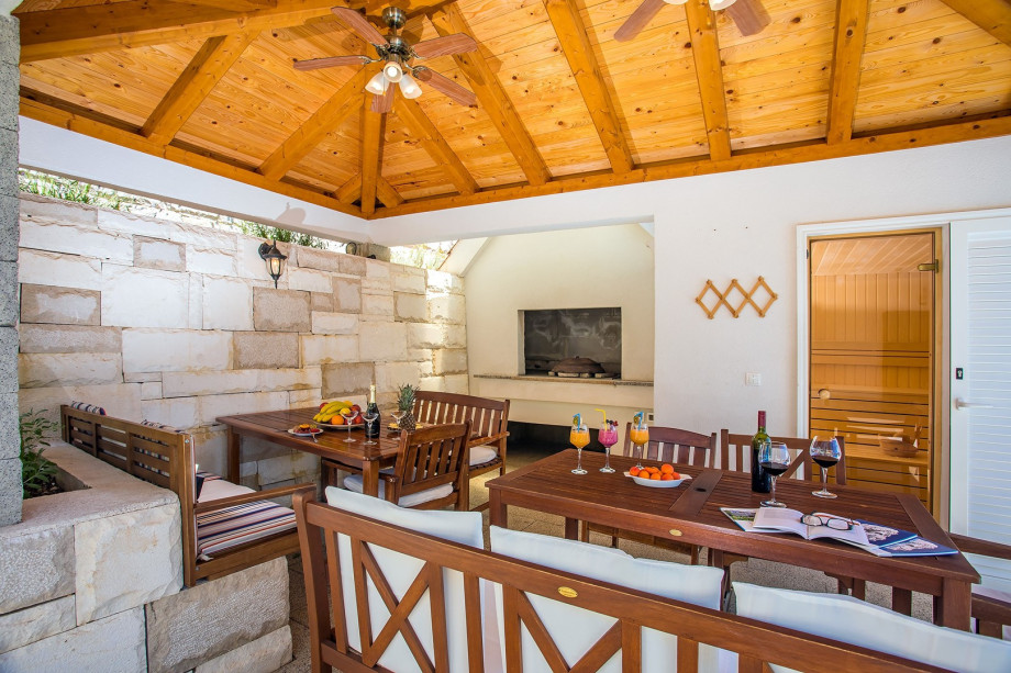 Outdoor dining area with BBQ