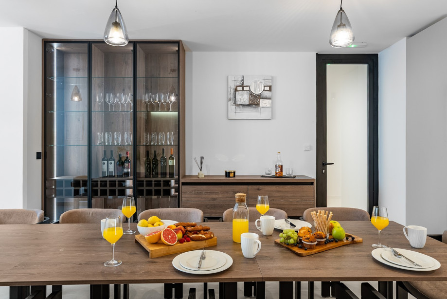 A fully equipped kitchen with all modern appliances (dishwasher, oven, microwave, kettle,  toaster)