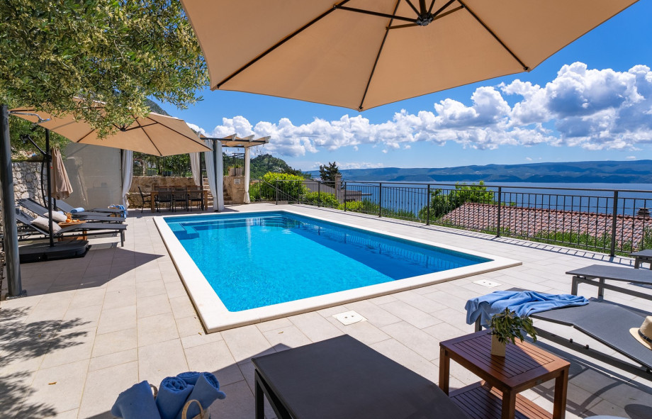 Privat and heated pool with open sea view