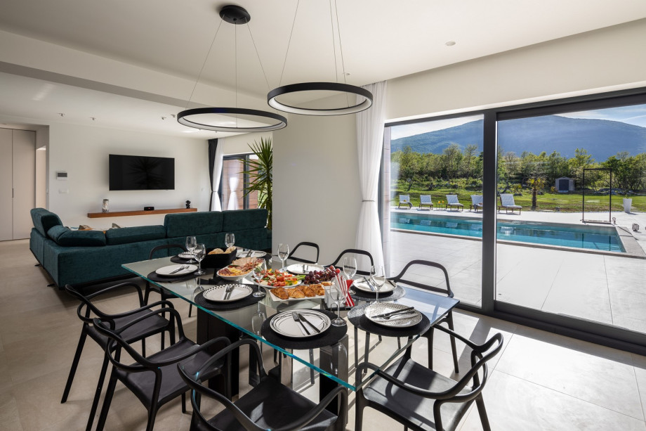 A dining table for 8 people