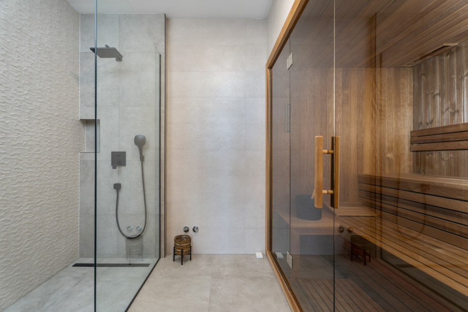 Air-conditioned Gym (22sqm) with a Multipurpose machine, an exercise bike, a Billiard for some fun, a TV, a spacious Finnish sauna, and a shower next to it.