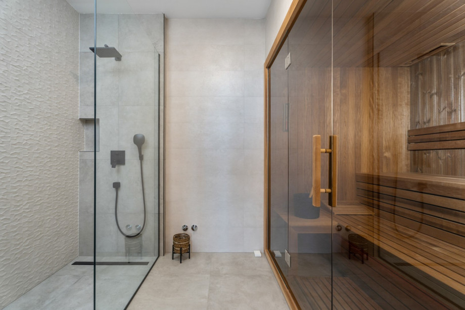 Air-conditioned Gym (22sqm) with a Multipurpose machine, an exercise bike, a Billiard for some fun, a TV, a spacious Finnish sauna, and a shower next to it.