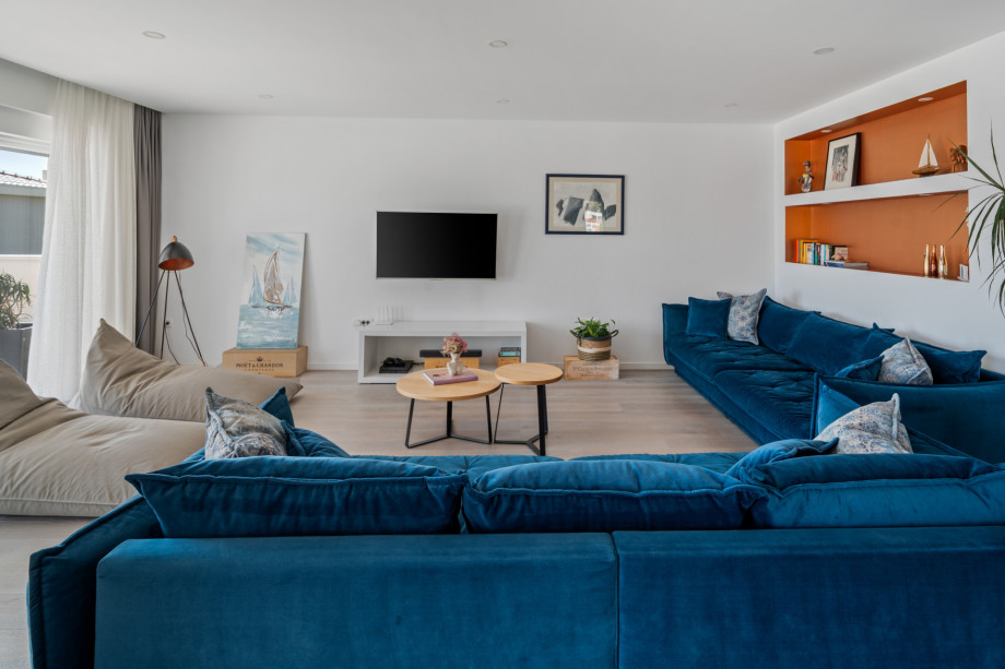 A spacious living room with two comfortable and stylish sofas