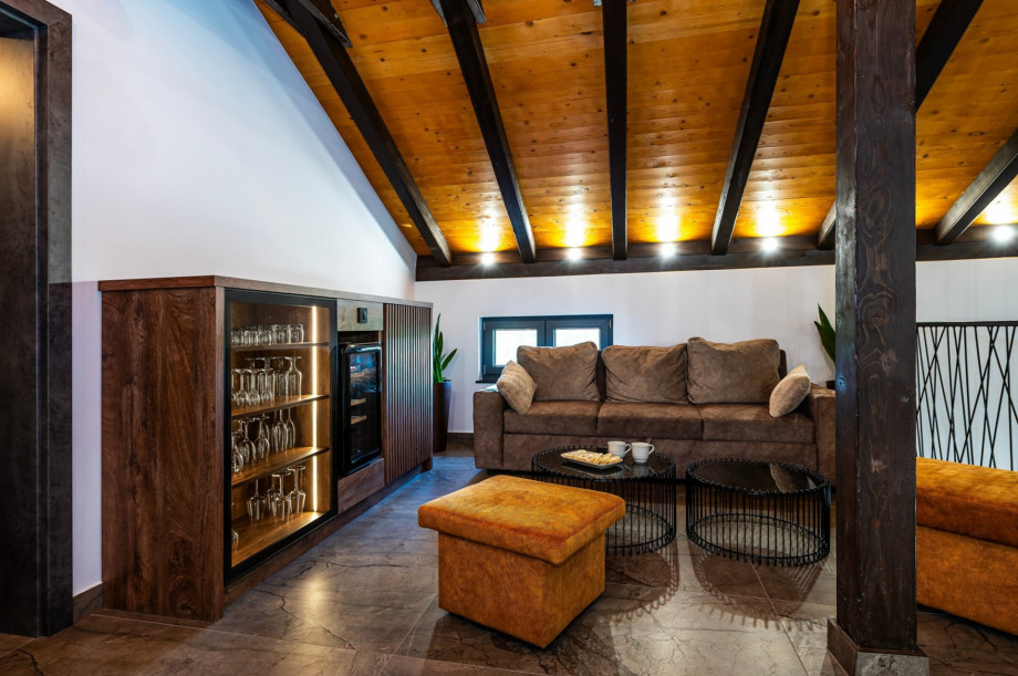 Gallery with a comfortable sofa that can convert into a sofa bed