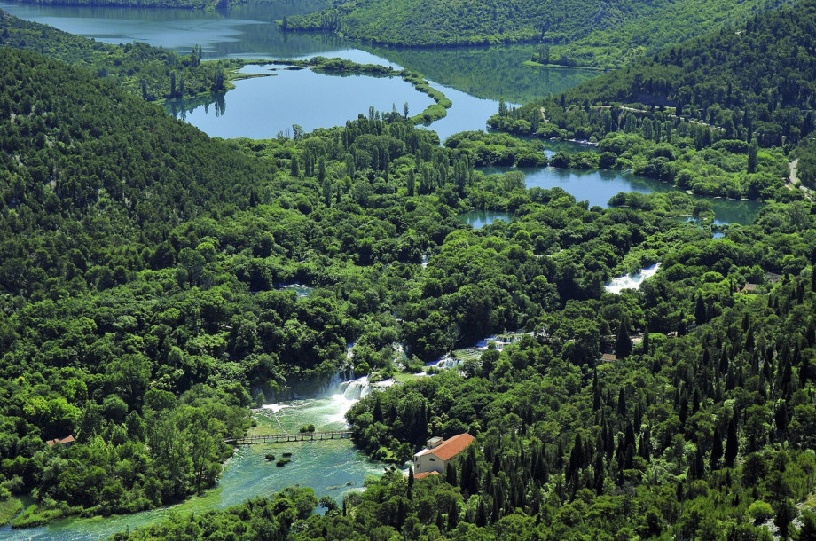 Breathtaking view from above of National Park Krka