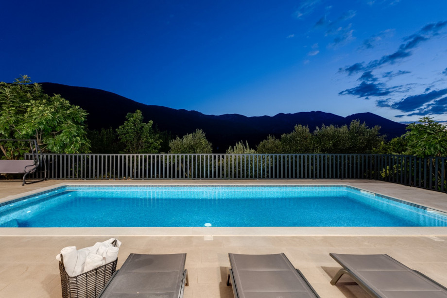 Private heated pool with a mountain view