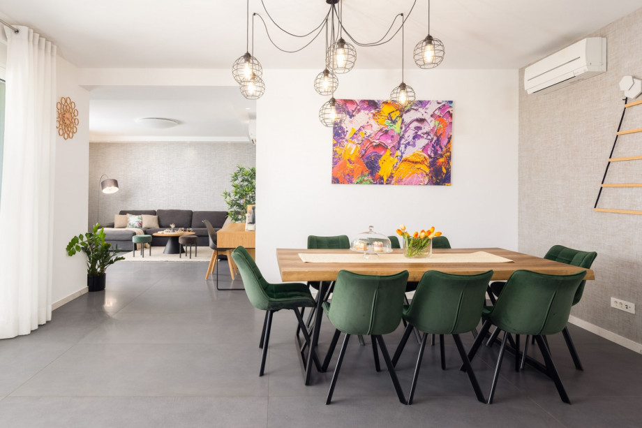 a large dining and living area