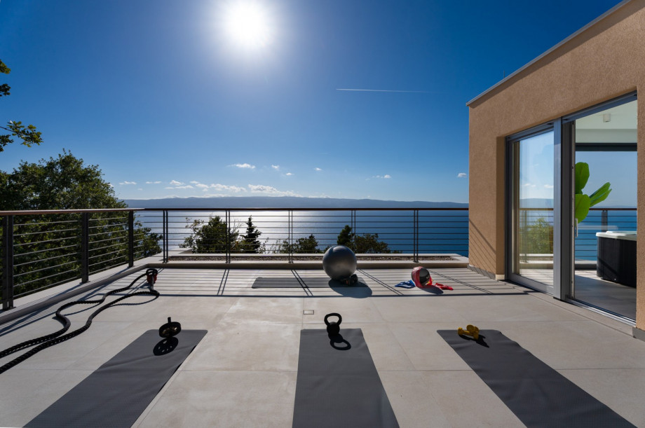 East side there is a terrace with an outdoor Treadmill, fitness mats, weights, so you can start your day being active, watching the sunrise while hearing only the birds