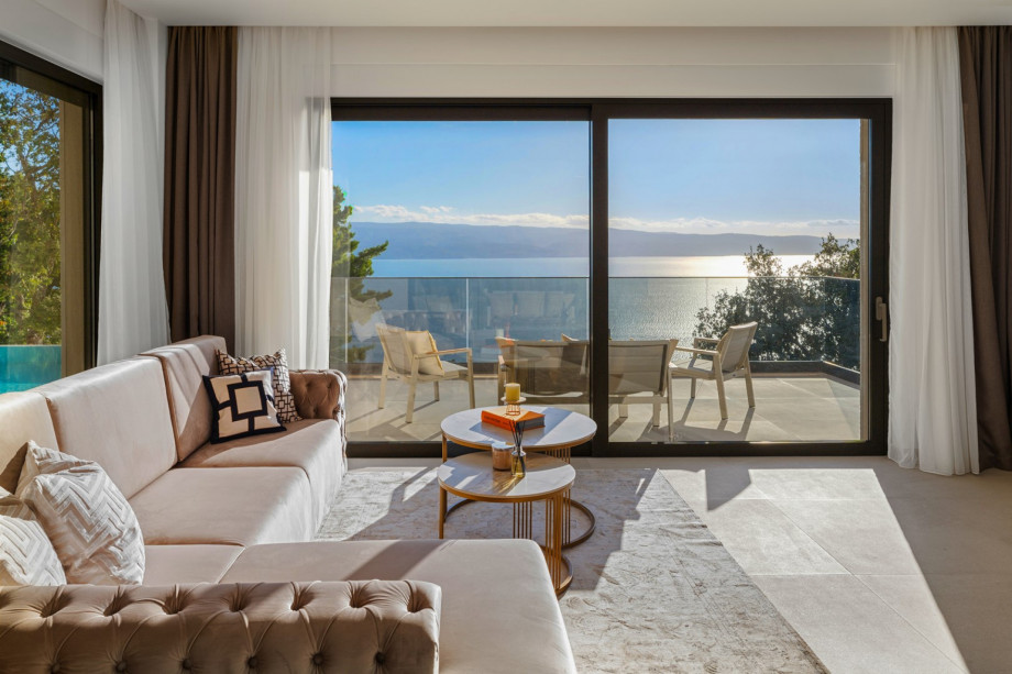 Spacious living room with open sea views.
