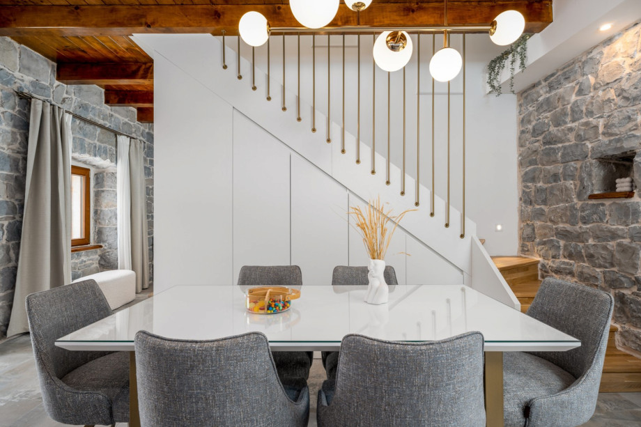 The second floor is approached by an indoor staircase