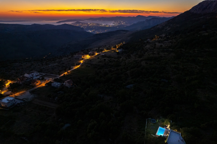 Distant sea views and spectacular sunsets above town Split