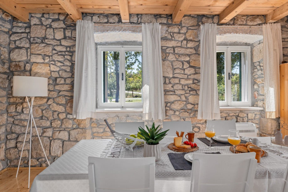 Dining table for 10 people, a TV