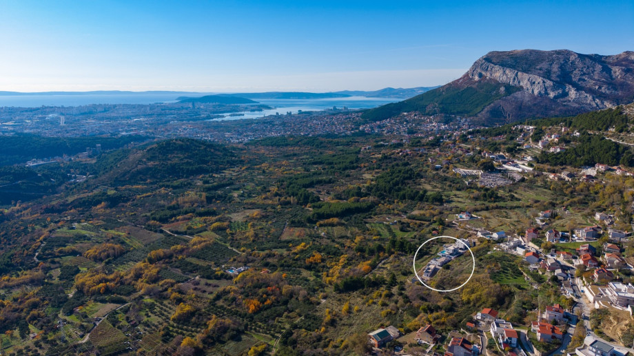 Aerial view highlighting the villa's serene location and spectacular views of Split and nearby islands.