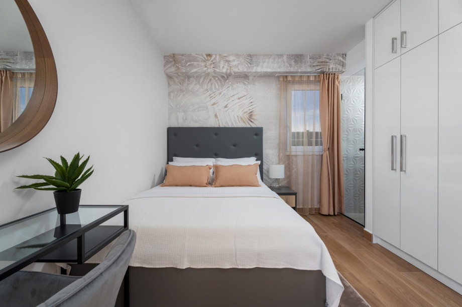 Bedroom NO1 (14 sqm) is located on the ground floor with a double bed 140cm x 200cm