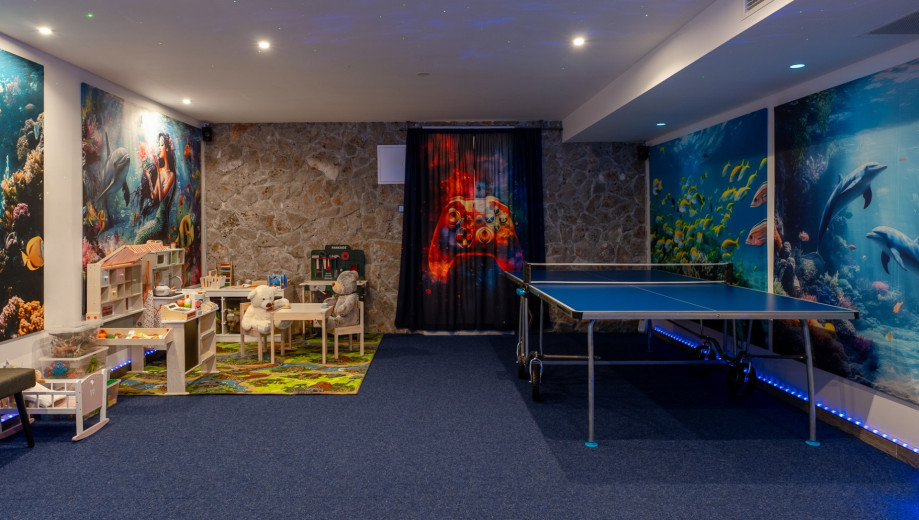 Spacious media room with a PlayStation,a table tennis and lots of toys for the youngest