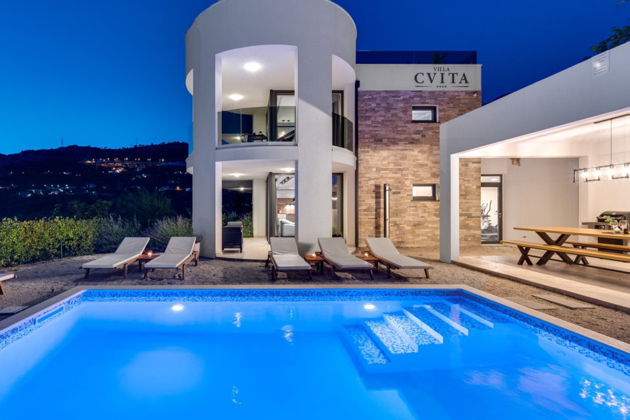 Outdoor area of Villa Cvita at night