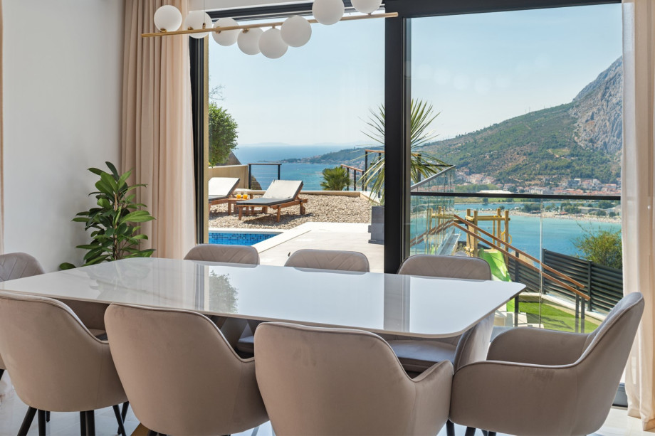 Dining table that seats eight people with stunning sea views