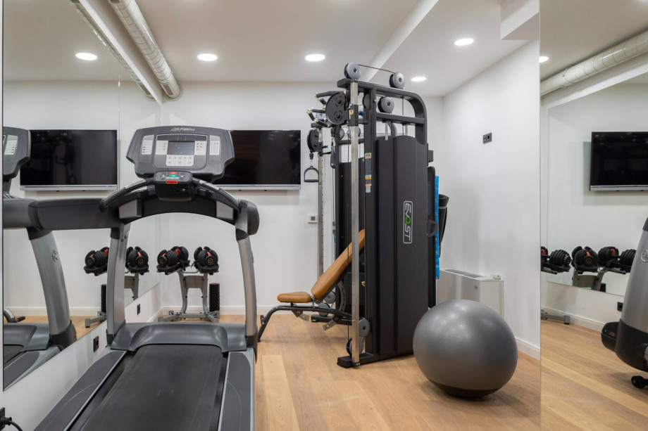 High-quality gym equipment next to the sauna place on the ground floor
