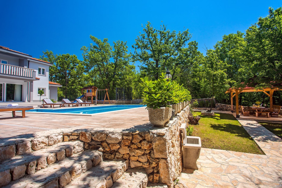 Private pool, a place for kids and outdoor dining area with BBQ