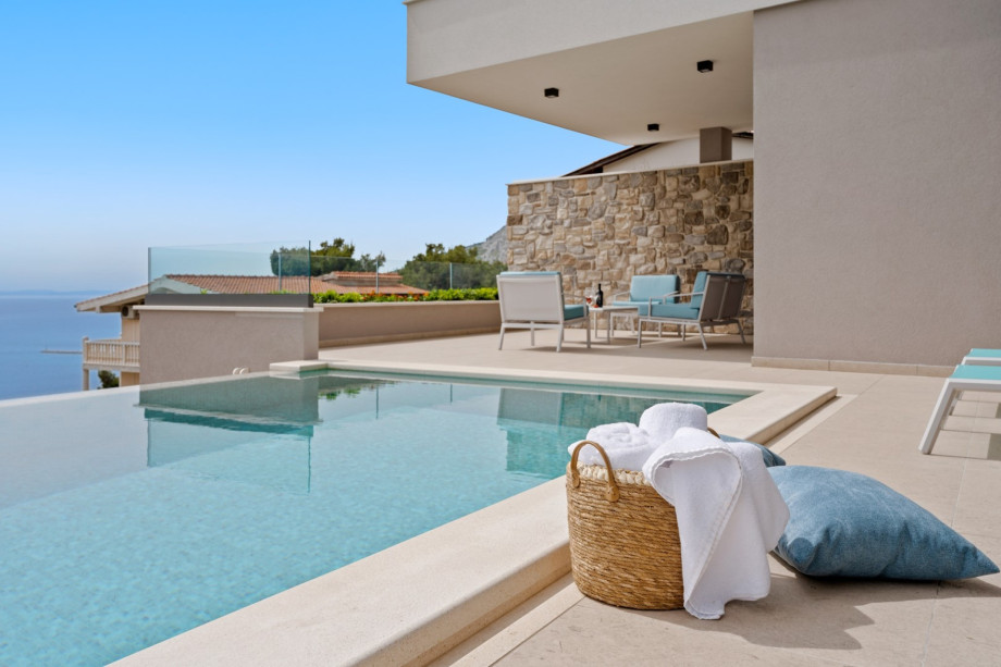 A private, infinity, and heated Swimming pool, with a Chlorine-Free water system that is gentle and much healthier for your body.