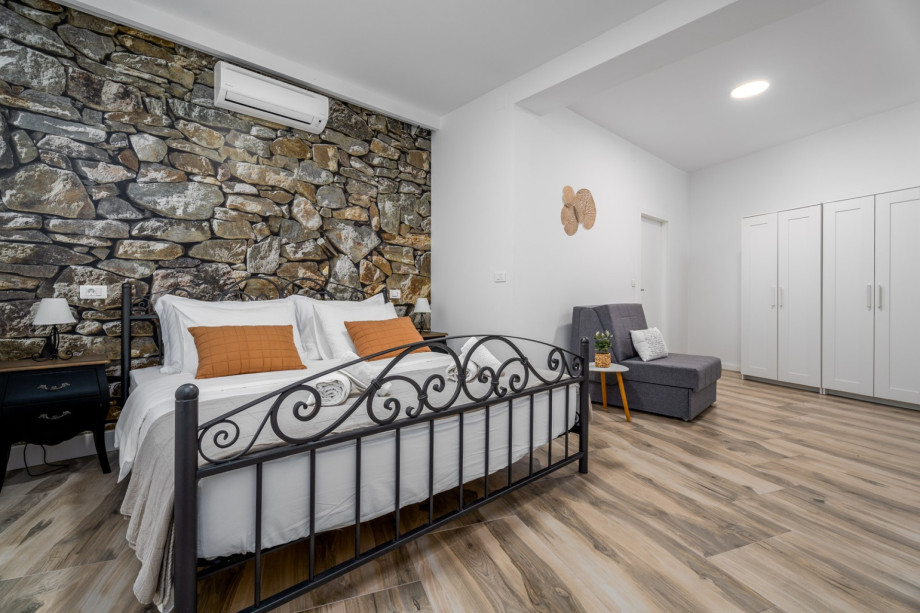 Bedroom No2 with double bed and a sofa bed and en-suite bathroom