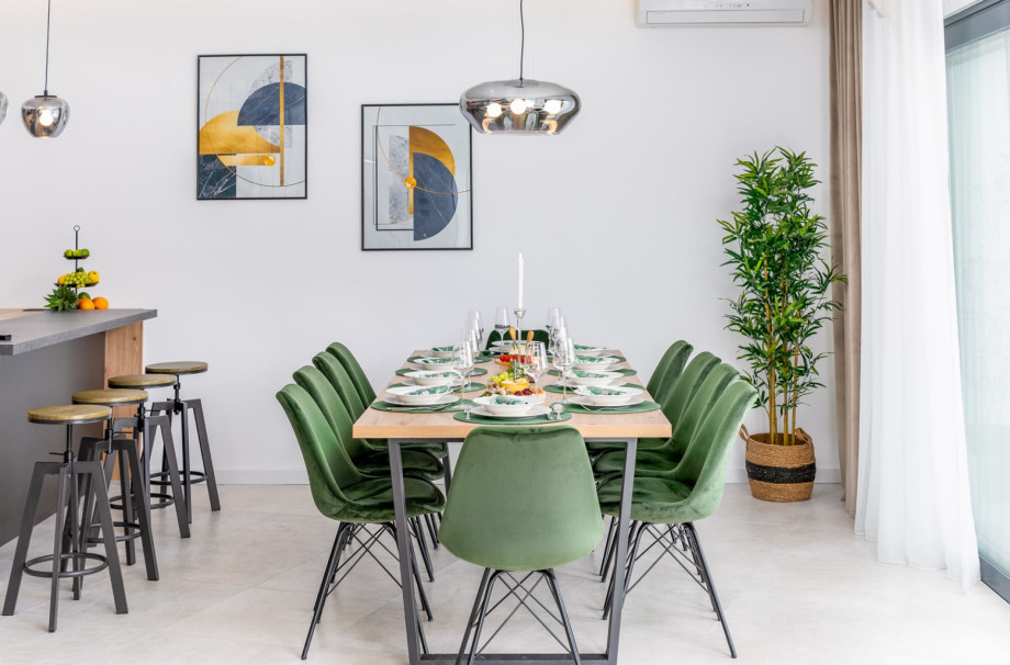 The living and dining area are modern designed and luxuriously furnished