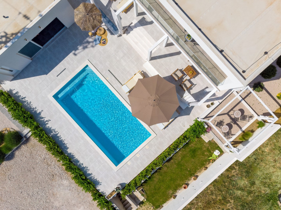 View from above, sun deck area and pool
