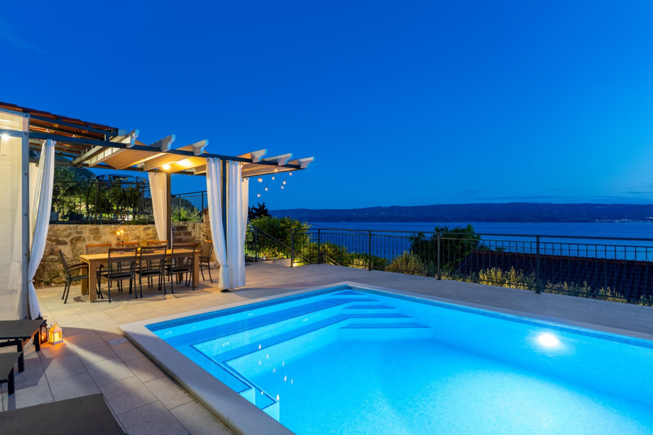 Private heated pool and open sea view from the whole property.