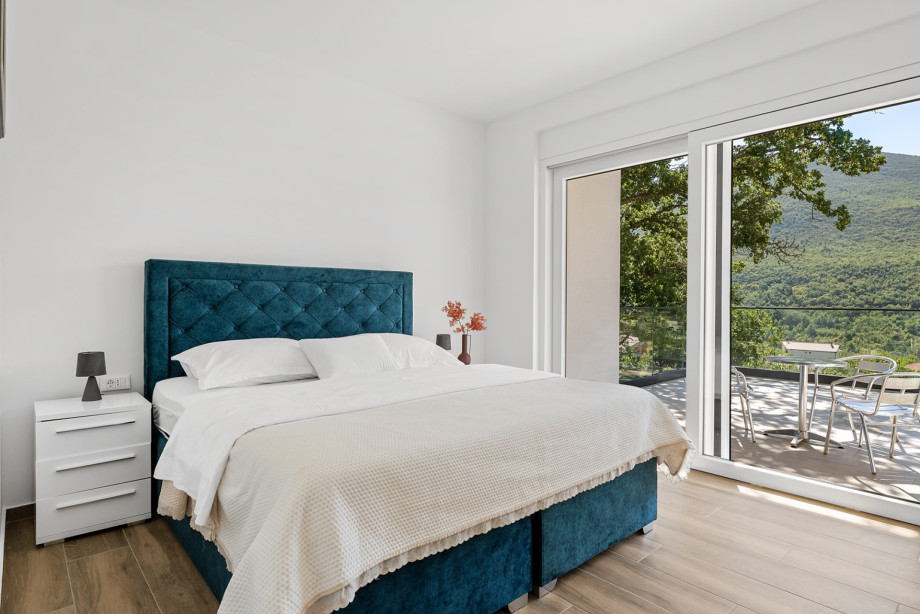 Bedroom No. 1  has a 180cm x 200cm king-size bed, air conditioning, en-suite shower bathroom, and a terrace.