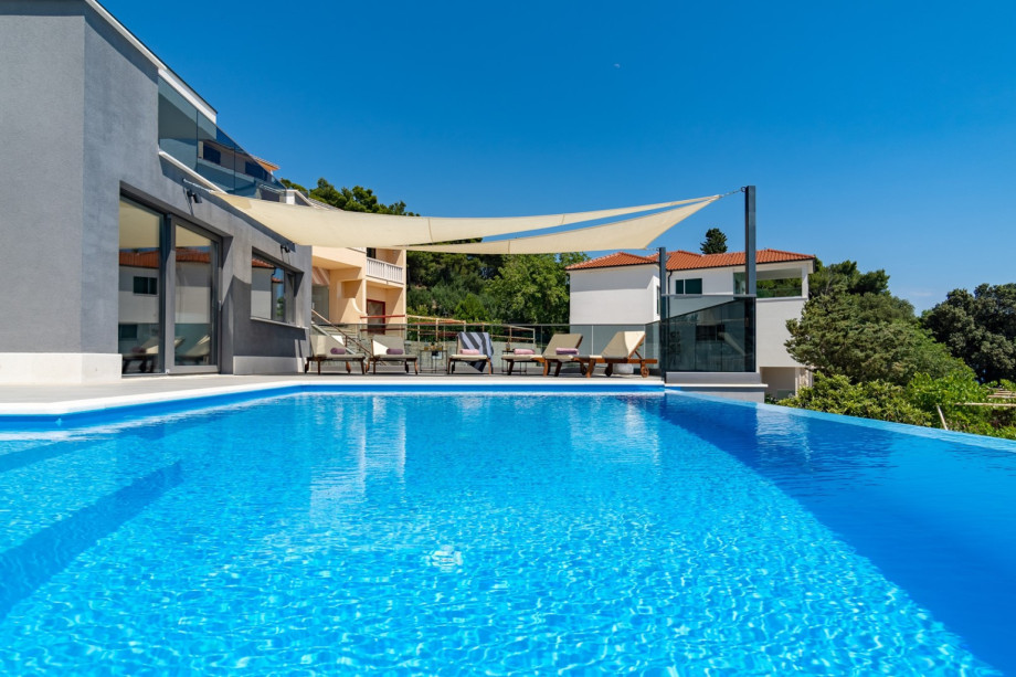 Private 32sqm heated pool with 6 lounge chairs