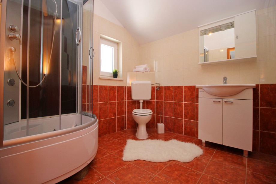 Spacious bathroom with shower in attic