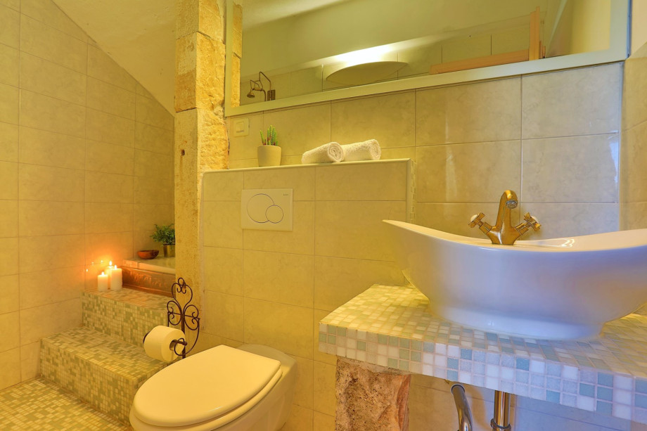 Bathroom on the 1st floor with a massage tub, shower and a toilet