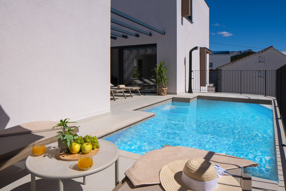 The private heated pool uses a gentle electrolysis filtering system that is kind to your skin.