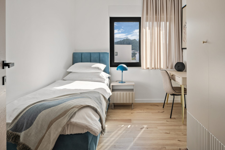 The third bedroom measures 8.5sqm and includes a 90cm x 200cm single bed with a pull-out option.