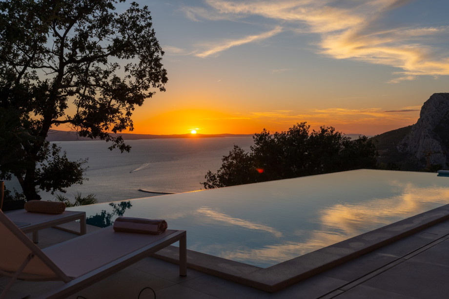 The stunning view from the pool is. 
Open sea view from every corner of the Villa.