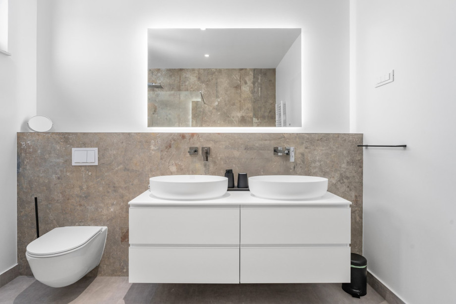 Bedroom No. 3 en-suite bathroom with a double sink.