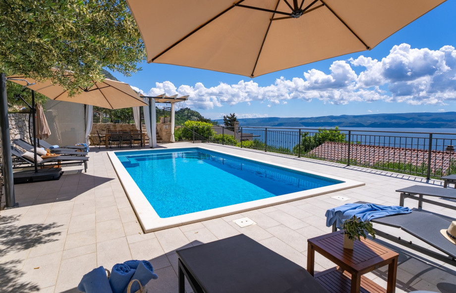Privat and heated pool with open sea view