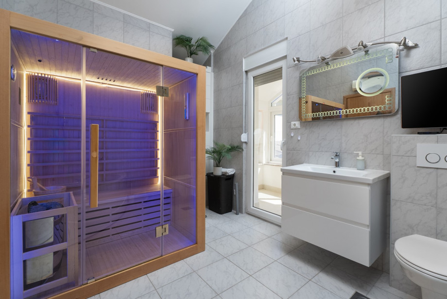 There is also a Family bathroom with a bathtub, a TV, sauna and a balcony 1,5m x 2m.