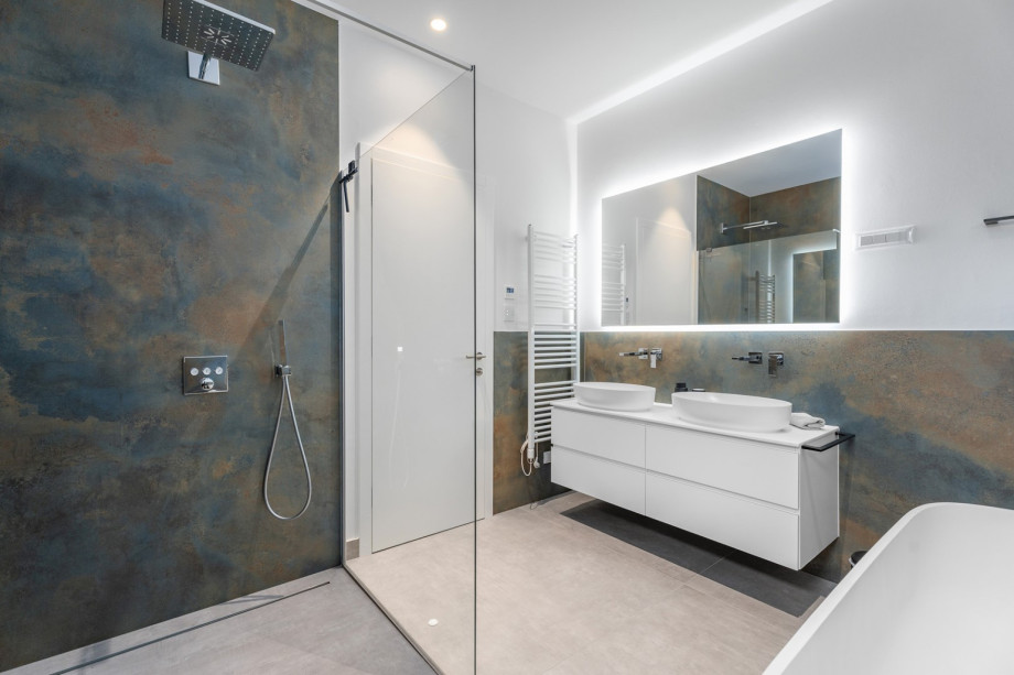 Bedroom No. 1 has an en-suite bathroom with double sinks.