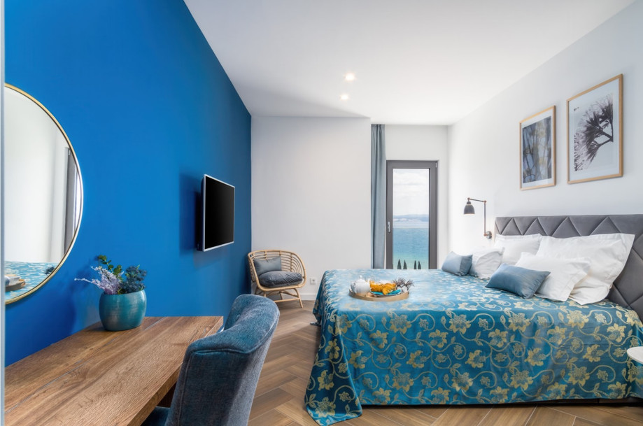 Bedroom No4 with a king-size bed 180 x 200cm, TV, A/C, en-suite bathroom with a shower, a balcony