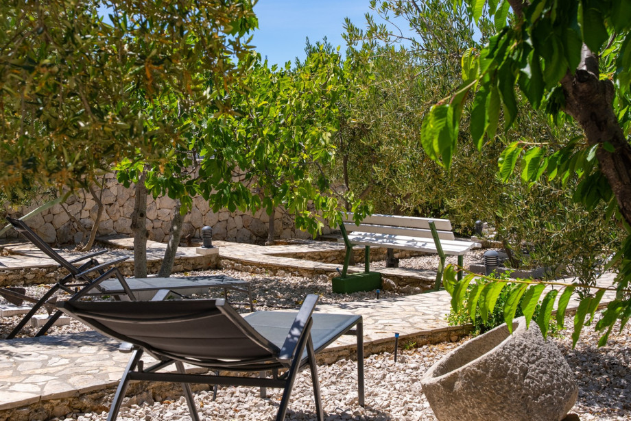 Quiet reading nooks nestled among the property's olive trees.