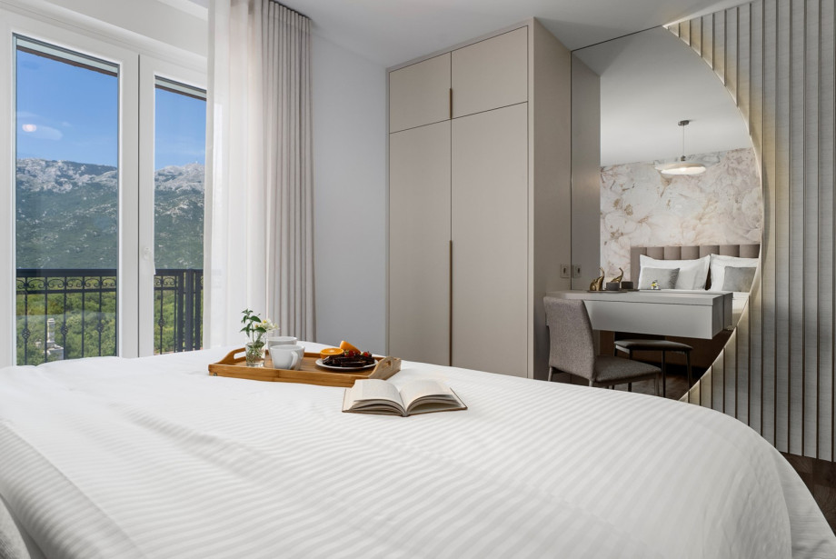 Modernly decorated, air-conditioned bedroom with private bathroom