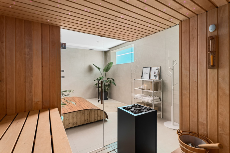 Spa section features a traditional Finnish sauna on the lowest floor.