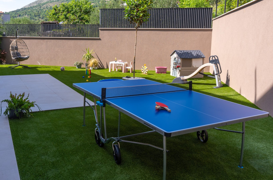 Active entertainment area featuring a table tennis setup.