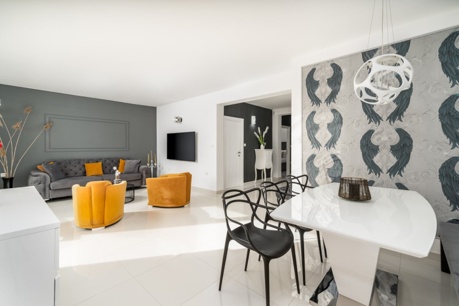 The first floor offers a stylish and comfortable living area